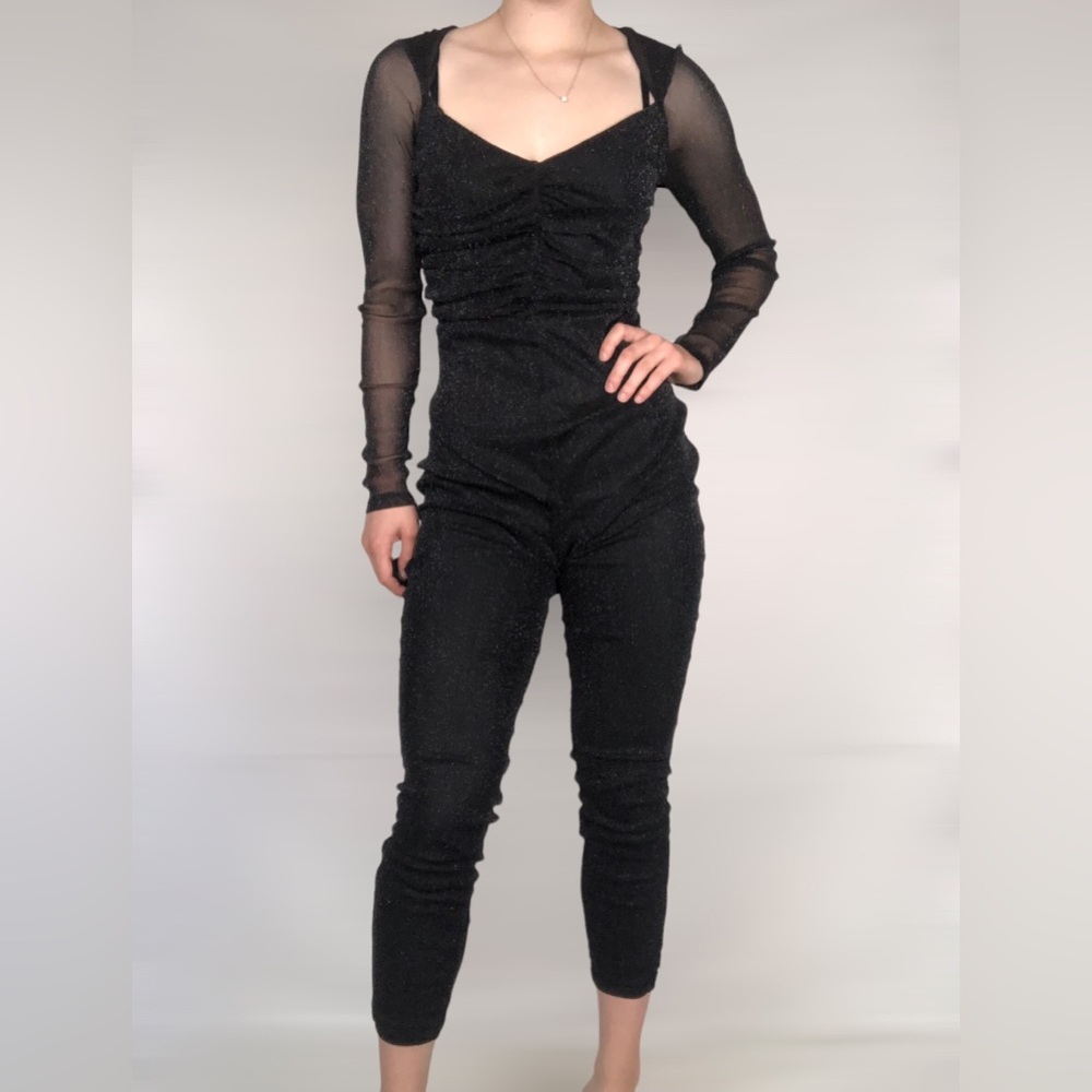 NWT NBD Sienna Sparkle Catsuit Jumpsuit Black Size S